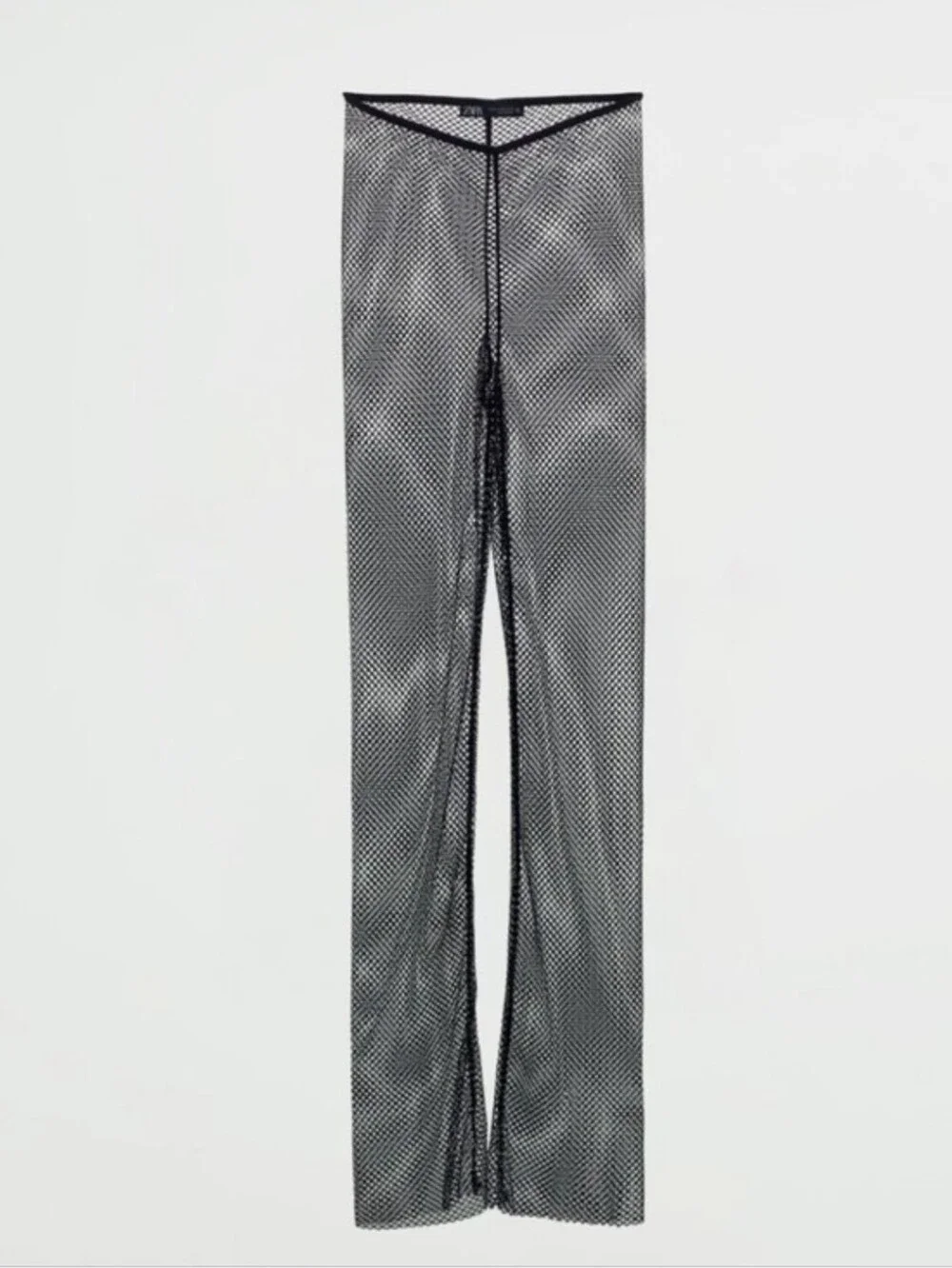 ZARA SHIMMERY Rhinestone Mesh Jewel PANTS Black Size XS